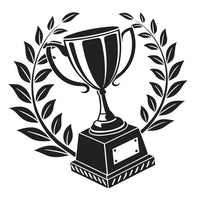 Black And White Illustration Of A Trophy With A Laurel Wreath A Cup On Top And A Ribbon Around The Base — Stock Vector