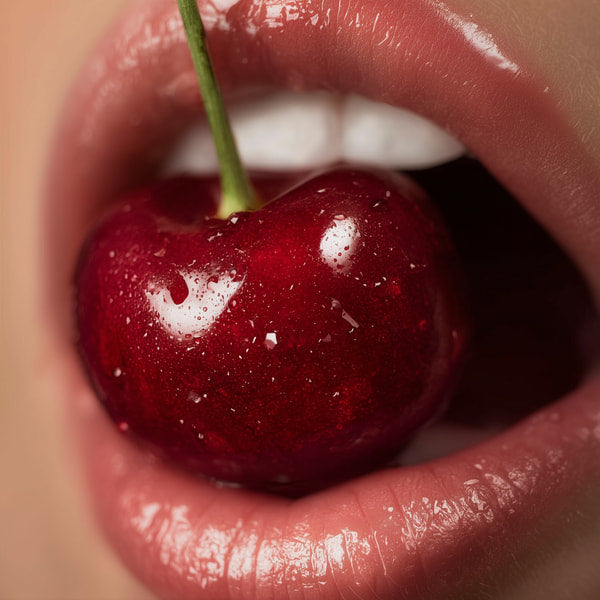 A Close Up Of A Woman S Lips With Cherry Lip Gloss Showcasing The Product In A Visually Appealing Way — Stock Photo