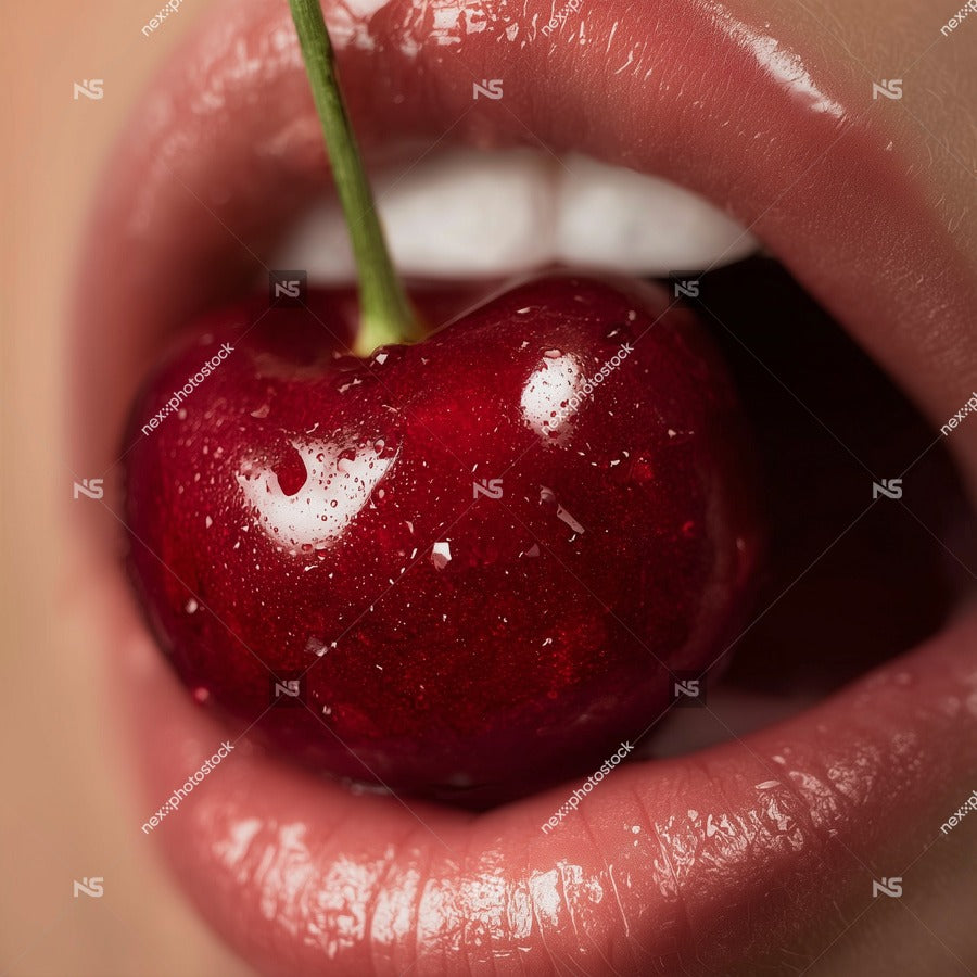 A Close Up Of A Woman S Lips With Cherry Lip Gloss Showcasing The Product In A Visually Appealing Way — Stock Photo