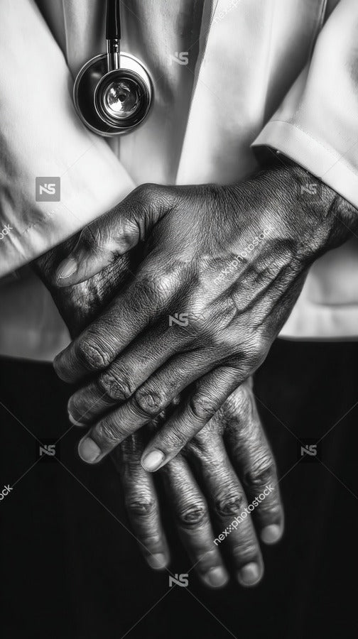A Portrait Of A Doctor S Hands With Visible Signs Of Aging And Wear Set Against A Neutral Background — Stock Photo