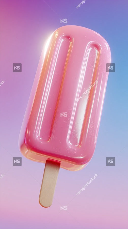 A Single Pink Ice Cream Pop On A Stick Set Against A Vibrant Blue Background — Stock Photo