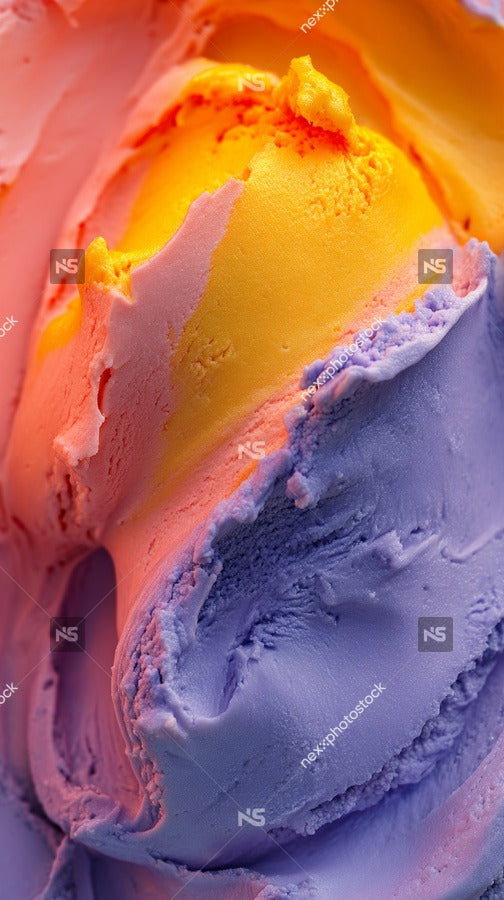 Purple And Yellow Ice Cream Swirls In A Scoop — Stock Photo