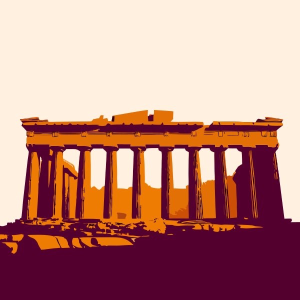 Showcases The Ancient Greek Temple Ruins Prominently The Iconic Parthenon In Athens Greece — Stock Vector