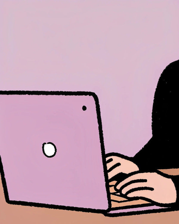 A Person Typing On A Pink Laptop Computer — Stock Illustration