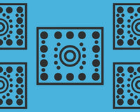 Geometric Pattern Design With A Blue Background And Black And White Circles And Lines — Stock Vector