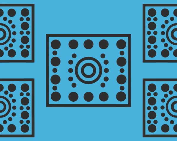 Geometric Pattern Design With A Blue Background And Black And White Circles And Lines — Stock Vector