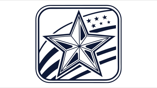 Navy Blue Logo Of A Star On A White Background With A Red Stripe At The Bottom — Stock Vector
