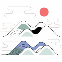 Abstract Landscape Art A Sunset Over Rolling Hills With Mountains In The Background And A Minimalist Design Style — Stock Vector