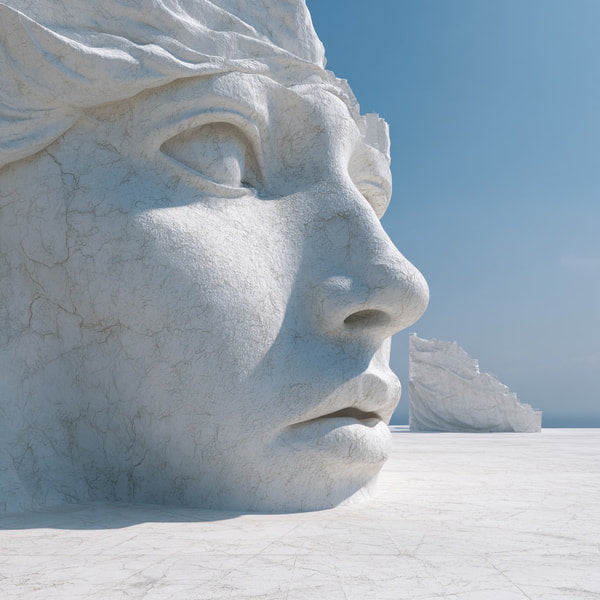 Large White Marble Sculpture Of A Human Head On A Pedestal In An Outdoor Setting — Stock Photo