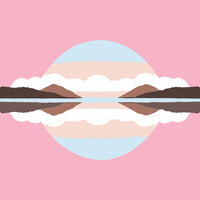Abstract Digital Art With A Pink Background And A Reflection Of A Mountain Range In The Center — Stock Vector