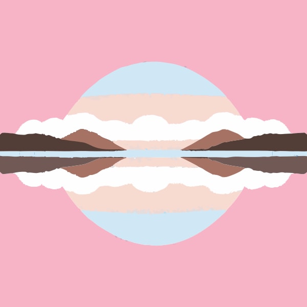 Abstract Digital Art With A Pink Background And A Reflection Of A Mountain Range In The Center — Stock Vector