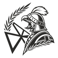 Black And White Illustration Of A Knight S Helmet With A Laurel Wreath And A Pentagram — Stock Vector