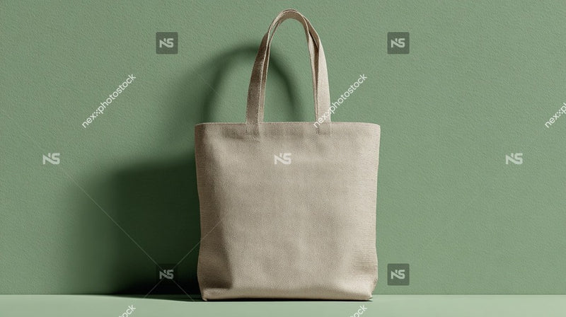 A Beige Tote Bag Against A Green Wall — Stock Photo