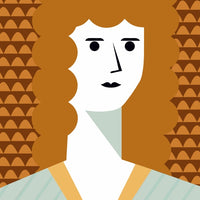 A Woman With Brown Hair And A Neutral Expression Wearing A Light Colored Top Set Against A Patterned Background — Stock Vector