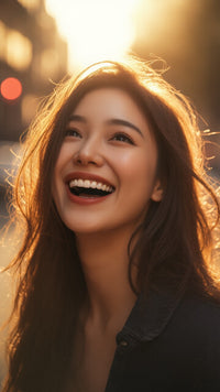 A Portrait Of A Woman With A Radiant Smile Captured In A Candid Moment — Stock Photo
