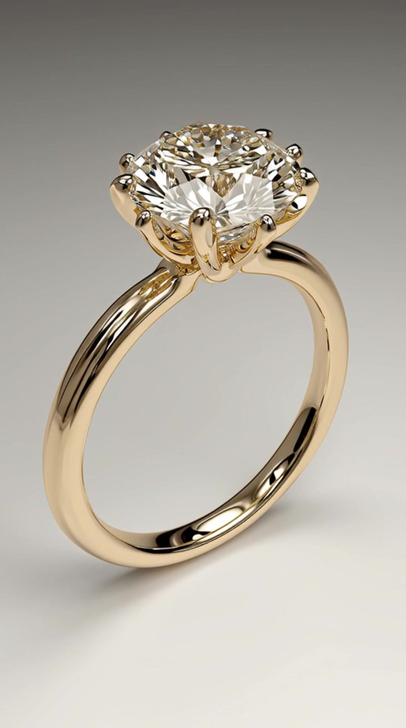displays a gold ring with a large diamond at its center set against a neutral background - Stock Video