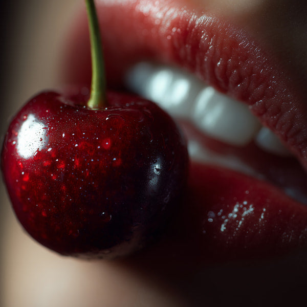 Vivid Cherry Lipstick With Glossy Finish Showcasing A Close Up Of A Person S Lips With The Lipstick Applied — Stock Photo
