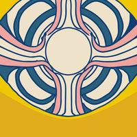 Abstract Art A Central Circle Surrounded By Intersecting Lines Creating An Intricate Pattern Against A Vibrant Yellow Background — Stock Vector