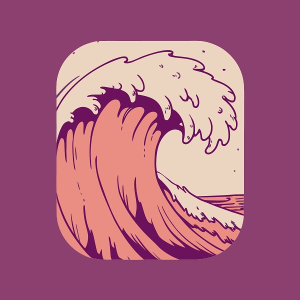 Displays A Graphic Icon A Stylized Wave Predominantly In Shades Of Pink And Purple Set Against A Solid Background — Stock Vector
