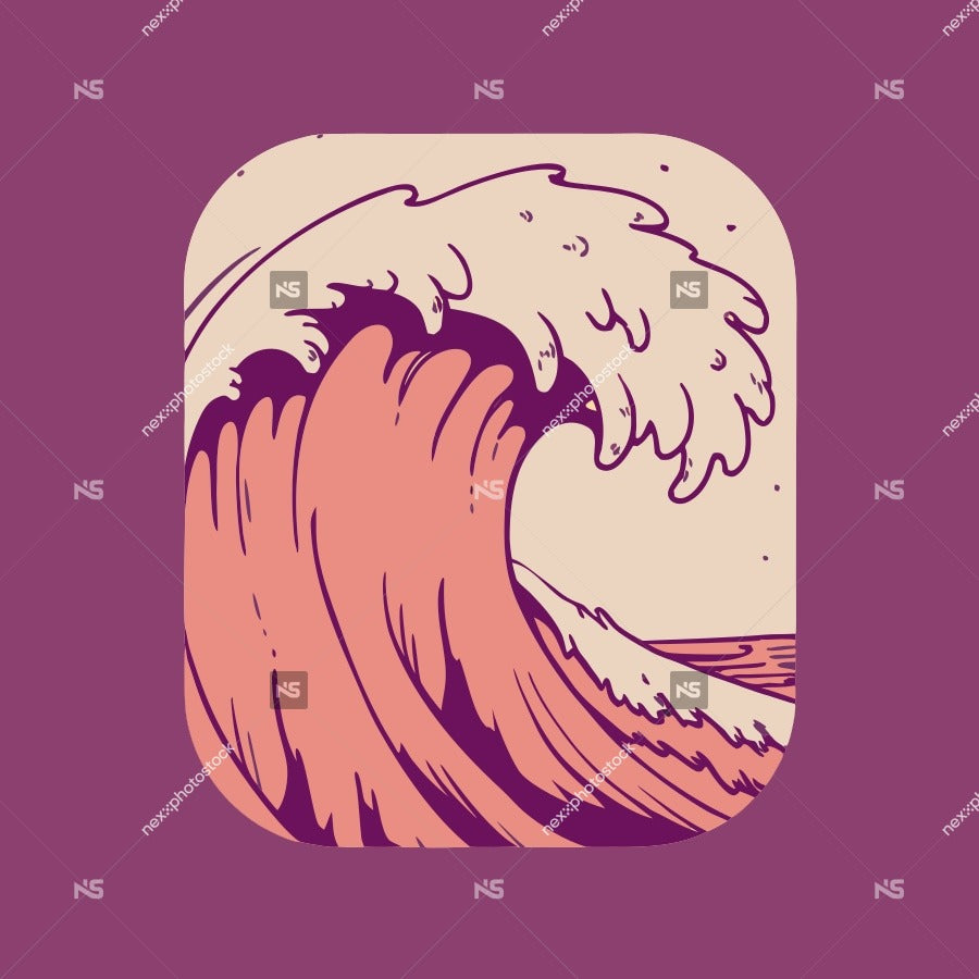 Displays A Graphic Icon A Stylized Wave Predominantly In Shades Of Pink And Purple Set Against A Solid Background — Stock Vector
