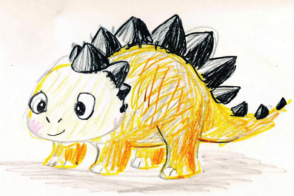 Hand Drawn Cartoon Of A Dinosaur With A Cute Expression Standing On Two Legs And Looking Directly At The Viewer — Stock Illustration