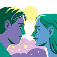 A Cartoon Illustration Depicts A Man And Woman Sharing An Intimate Moment Their Faces Close Together With A Warm Smile On Both — Stock Illustration