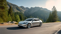 Electric Car Driving On Mountain Road — Stock Photo