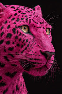 Pink Leopard Portrait With Vibrant Pink Fur And Striking Black Spots Set Against A Neutral Background — Stock Photo