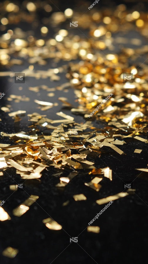 Gold Confetti In Close Up With A Dark Background — Stock Photo