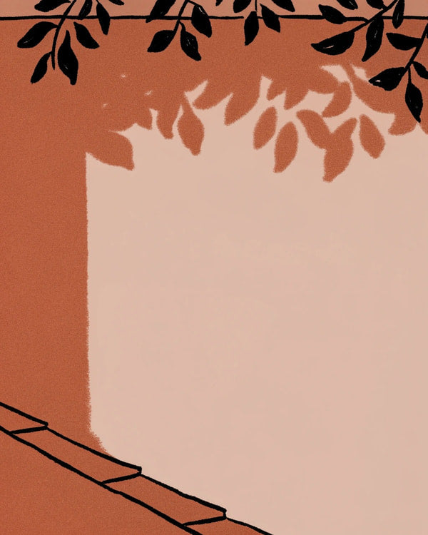 Displays A Red Door With A White Frame Set Against A Backdrop Of A Brick Wall And A Tree With Green Leaves — Stock Illustration