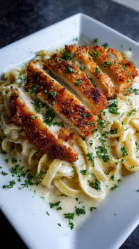 Chicken Parmesan And Spaghetti On A White Plate Garnished With Parsley Served In A Restaurant Setting — Stock Photo