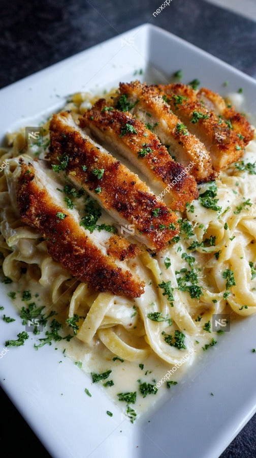 Chicken Parmesan And Spaghetti On A White Plate Garnished With Parsley Served In A Restaurant Setting — Stock Photo