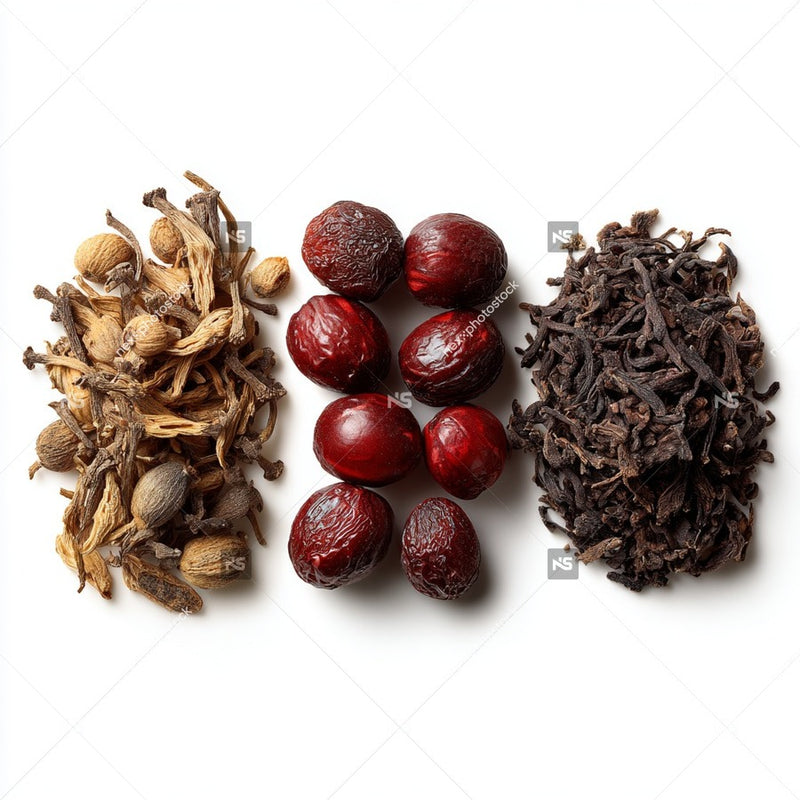 Displays A Collection Of Spices And Tea Leaves Arranged In A Visually Appealing Manner On A White Background — Stock Photo