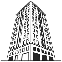 Black And White Illustration Of A Tall Building With Numerous Windows Standing Alone In An Urban Setting — Stock Vector