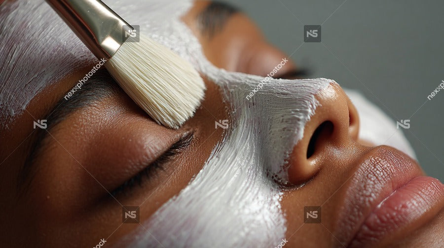 A Close Up Image Of A Woman Applying Makeup To Her Face Using A Brush — Stock Photo