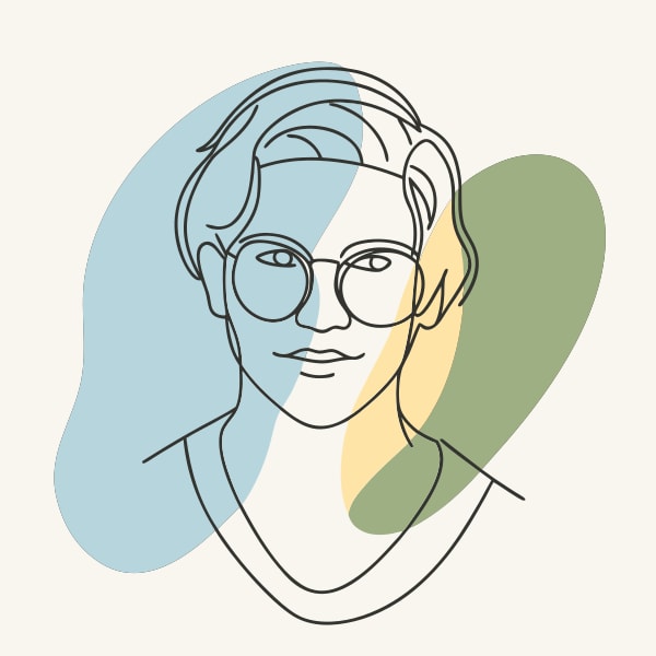 A Digital Illustration Of A Person Wearing Glasses Presented In A Stylized Colorful Portrait Format — Stock Vector
