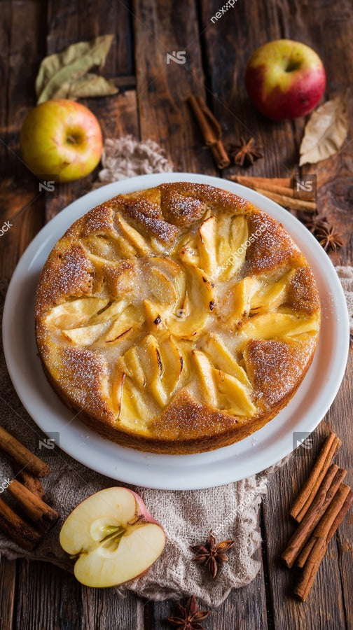 Shows A Dessert Specifically An Apple Pie Placed On A Wooden Surface With A Rustic Aesthetic — Stock Photo