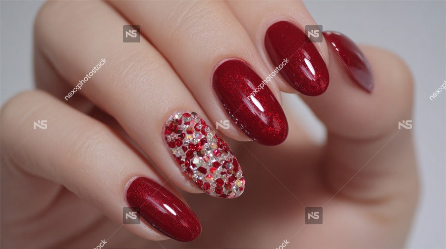 Red Glitter Nail Art With Heart Design — Stock Photo
