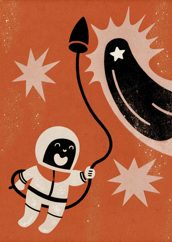 An Astronaut In A Space Adventure Depicted In A Vintage Style Illustration Floating Amidst A Backdrop Of Stars And Planets — Stock Illustration