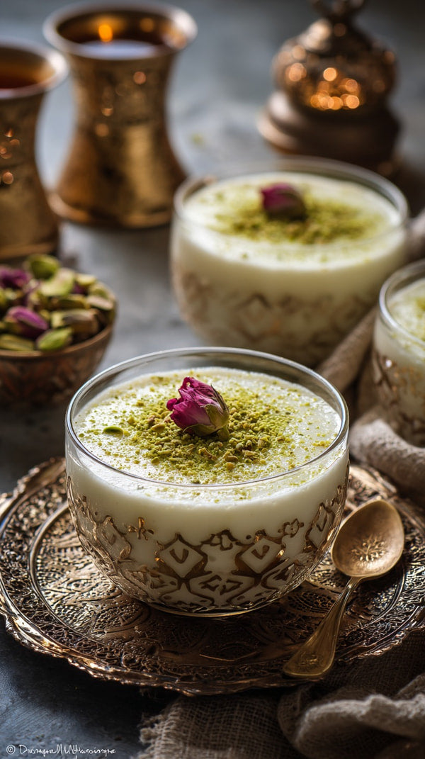 Creamy Pudding Garnished With Pistachios And A Cherry On Top Served In Two Glasses Placed On A Table — Stock Photo