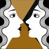 Black And White Illustration Of A Woman S Profile With Her Lips Touching The Mirror Image Of Her Face — Stock Vector