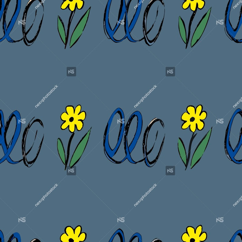 Blue Daisy Pattern With A Repeating Design Yellow Flowers And Green Leaves On A Dark Blue Background — Stock Vector