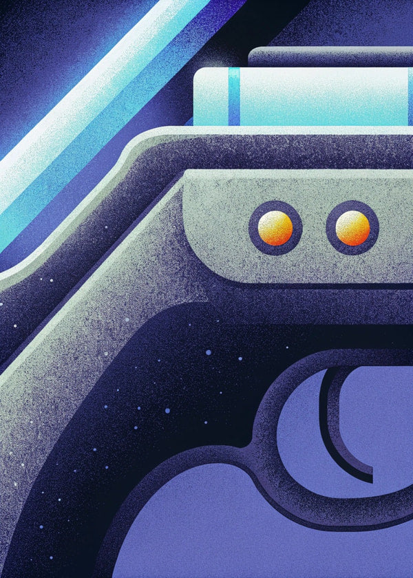 Futuristic Gun Design With A Blue Background And A Close Up View Of The Weapon Showcasing Its Sleek And Appearance — Stock Illustration