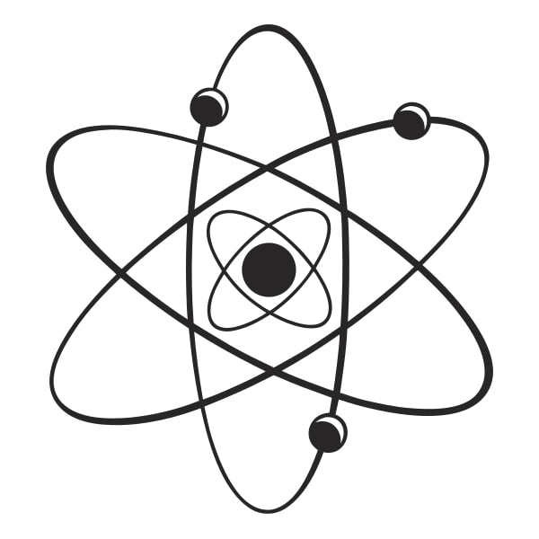 Black And White Illustration Of A Scientific Atom Model Electrons Orbiting Around The Nucleus With A Background That Is Not Visible — Stock Vector