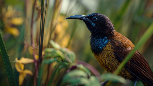 A Bird Is Perched In A Natural Setting Surrounded By Tall Grass And Plants — Stock Photo