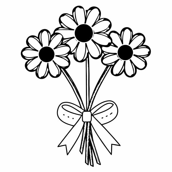 Black And White Daisy Bouquet With A Ribbon — Stock Vector