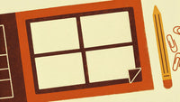 A Vintage Style Illustration Of A Desk With An Open Notebook And Pencil Set Against A Red Background — Stock Illustration