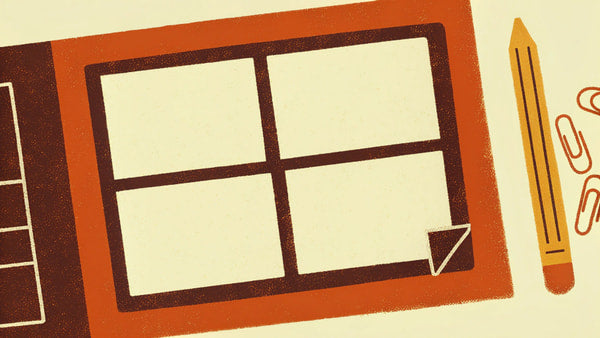 A Vintage Style Illustration Of A Desk With An Open Notebook And Pencil Set Against A Red Background — Stock Illustration