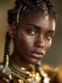 Woman In Gold And Brown Makeup Braided Hair Wearing A Beaded Necklace — Stock Photo