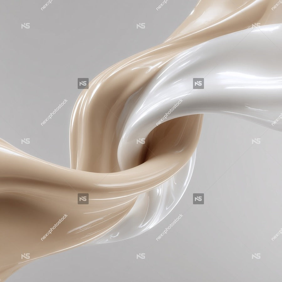 Features A Close Up View Of Two Streams Of Creamy Chocolate Swirling Together In A Visually Striking Manner Against A White Background — Stock Photo
